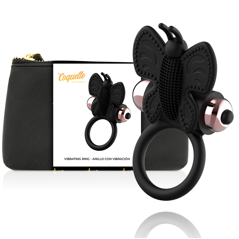 COQUETTE COCK RING BUTTERFLY VIBRATOR RING NOIR / OR